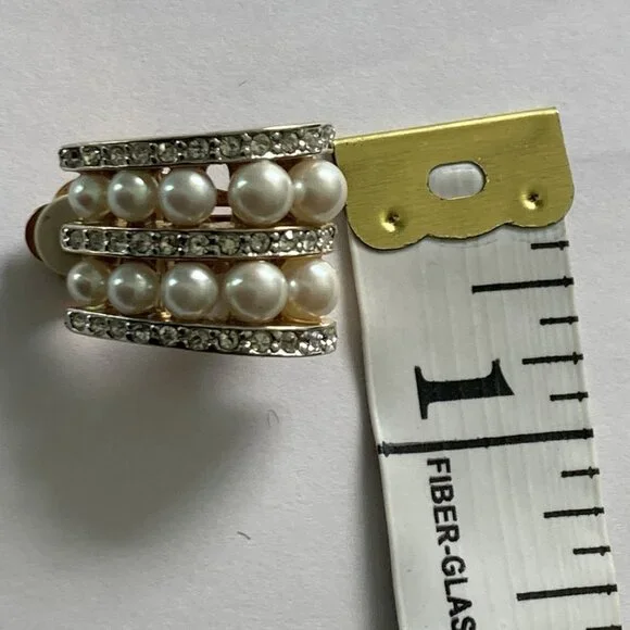 VTG Carolee Earrings Rhinestone Clip Statement Wedding Simulated Diamond Pearls - Picture 7 of 12